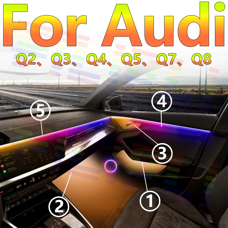 

For Audi Q2 Q3 Q4 Q5 Q7 Q8 - 64 Color RGB Symphony Car LED Interior Ambient Light, Energy - Efficient Lighting, Upgrade Your Atm