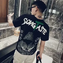 Katoen Graphic Top Summer Short Quarter Sleeve T Shirt for Men Anime Man Tee Shirts Print Streetwear Cool Kpop Alphabet Clothing