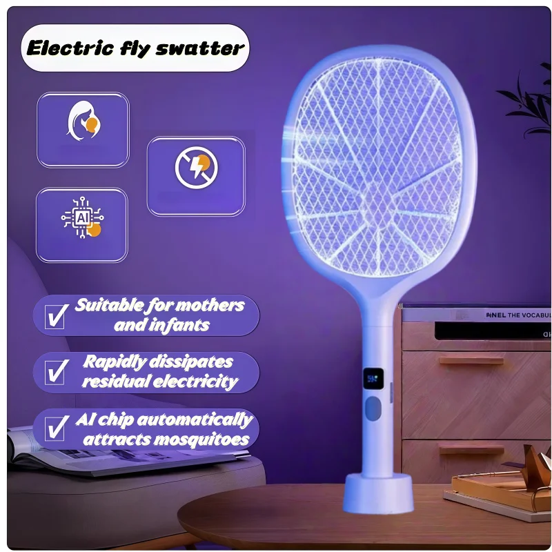 Upgraded 3000V Mosquito Swatter with TYPE-C Charging, 3 in 1 Electric Mosquito Swatter, Mosquito Killer Lamp