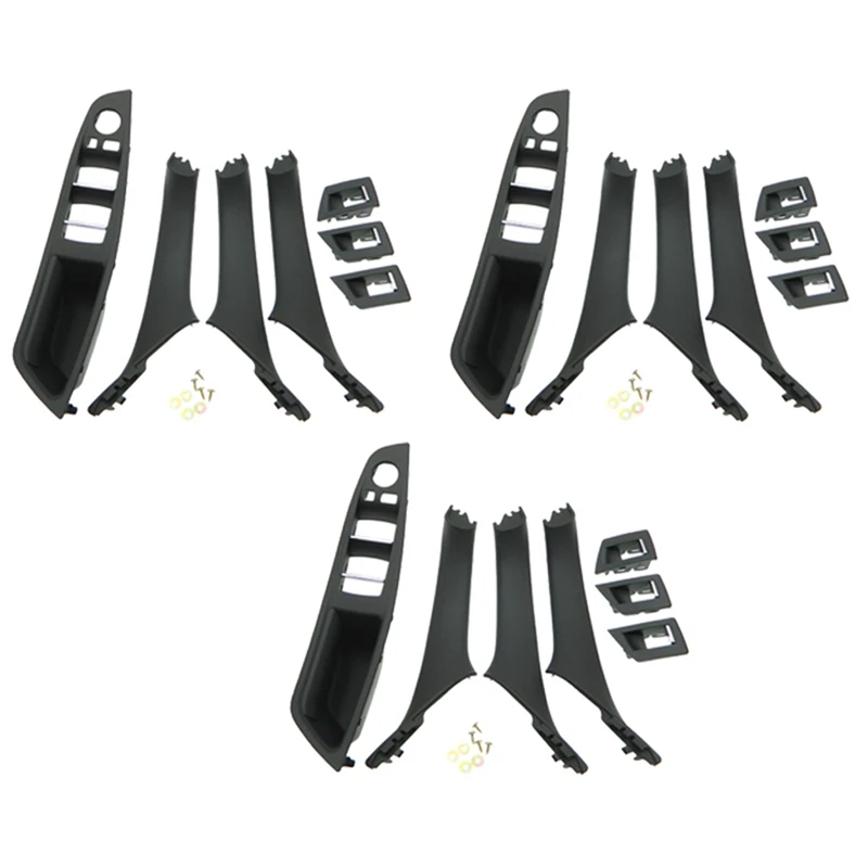 

3X RHD Car Interior Door Handle Inner Door Panel Pull Trim Cover For -Bmw 5 Serie F10 F11 520 525 Black RHD