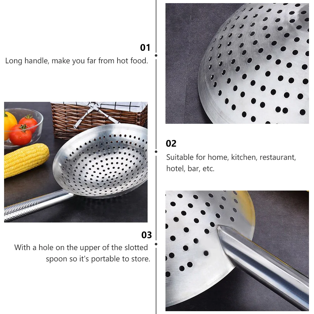 

1Pcs Thickened Stainless Steel Frying Oil Strainer Colander Spoon with Long Handle for Quick Oil Filtering Hot Pot Kitchen
