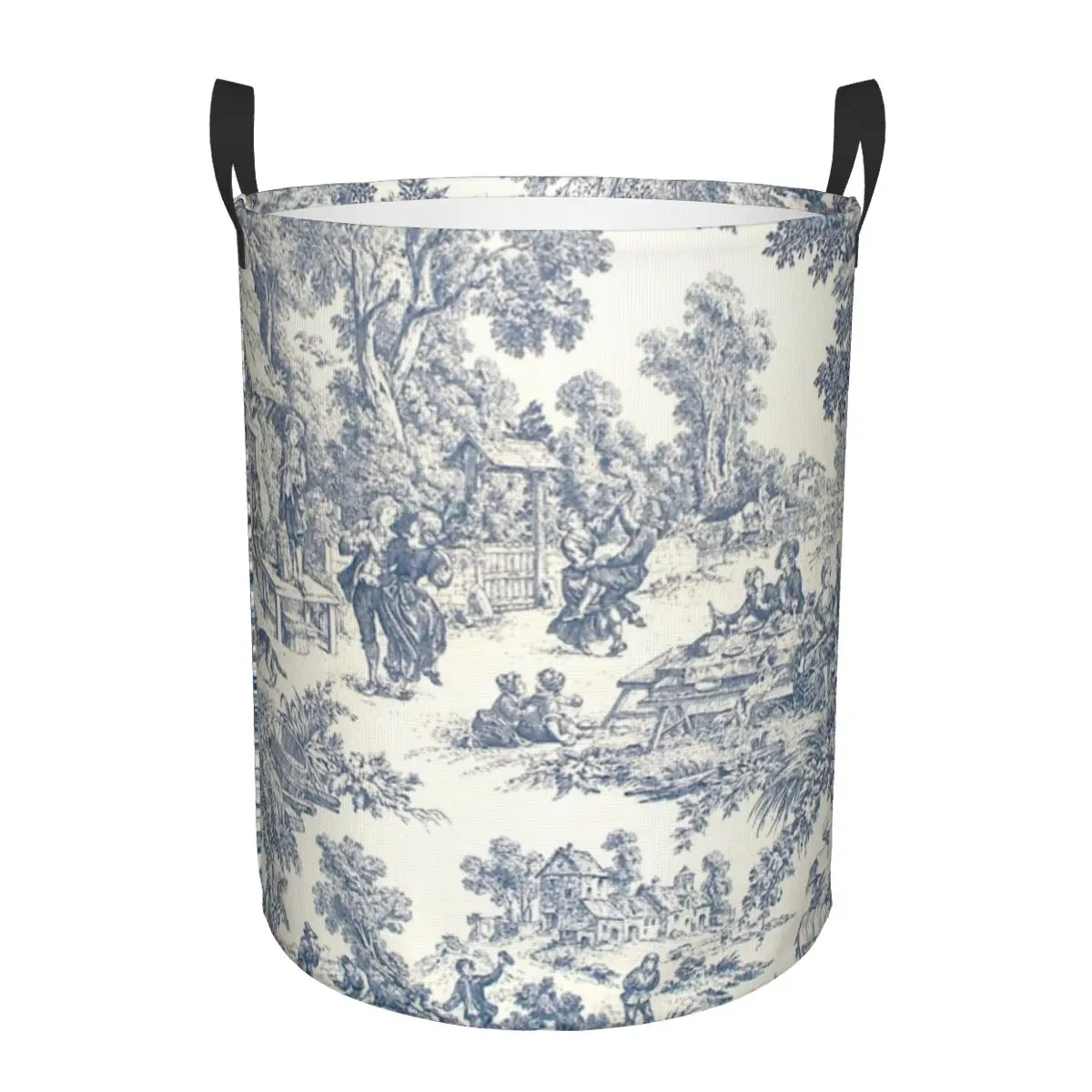 Custom Toile De Jouy Number 2 Laundry Basket Foldable Large Clothing Storage Bin French Navy Blue Motif Baby Hamper