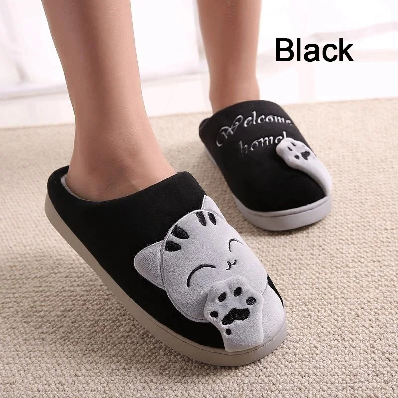 Men and Women Winter Home Slippers Cartoon Cat Home Shoes Non-slip Soft Winter Warm Slippers Indoor Bedroom Couple Floor Shoes