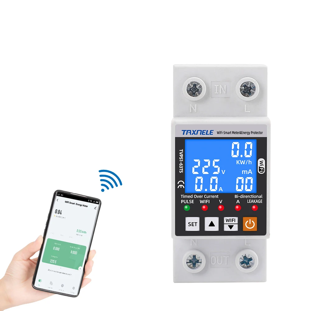 TUYA WiFi Smart Over Voltage Protector Timed Over Current Protection Relay Under Current Protection Switch Bidirectional Meter