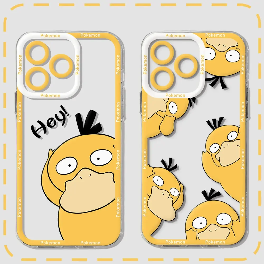Anime Psyducks Pikachus Phone Case For Samsung S24 S23 S22 S21 S20 S10 FE Note 20 Plus Ultra Lite 5G Clear Soft Pokemons Cover