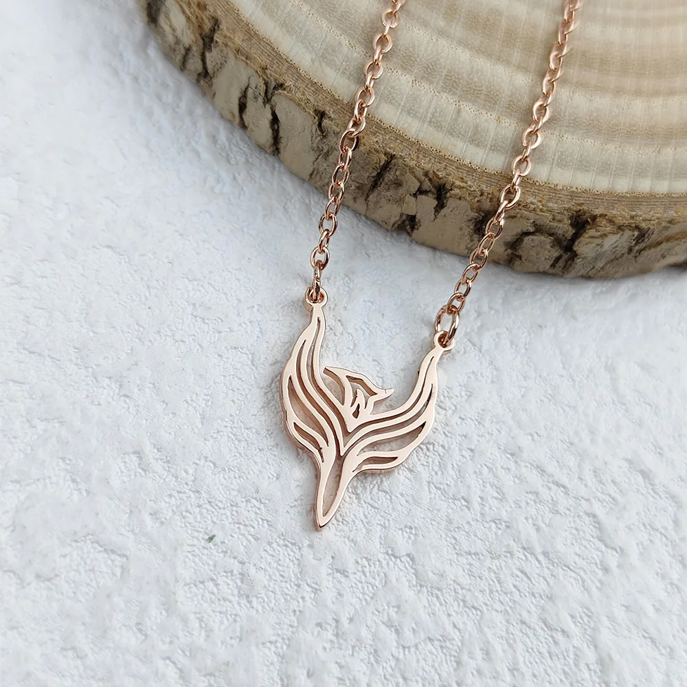 Fashionable and simple stainless steel gold-plated necklace, silver phoenix flamingo O-shaped chain, rose gold women\'s necklace