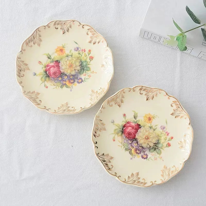 Rose Flower Hand Painted Coffee Cup Saucer Nordic Dessert Pastry Plate Fruit Snack Dish Tableware Household Kitchenware