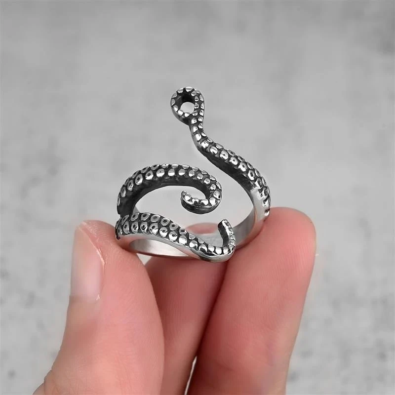 Stainless Steel Gothic Deep Sea Squid Octopus Ring Fashion Vintage Jewelry Opened Adjustable Rings For Women Men bague