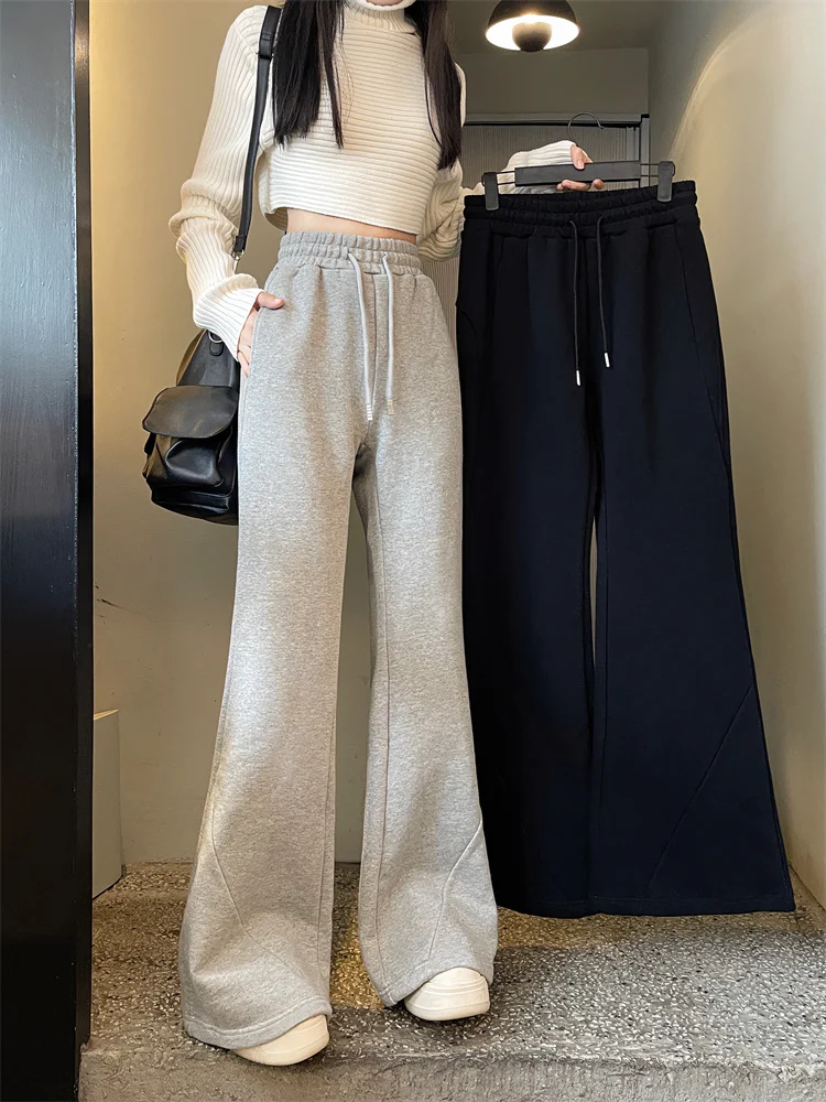 

HOUZHOU Korean Bootcut Pants for Women Y2K Streetwear Winter High Waist Flare Trousers Female Casual Bell Bottoms High Street