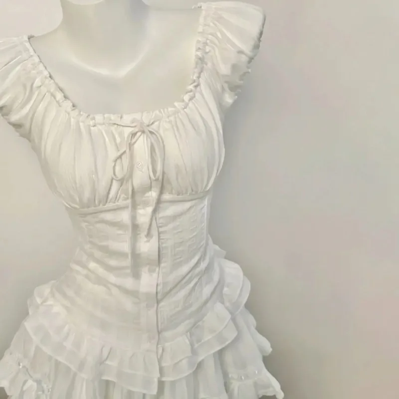 Sweet Hot Girl Puur Sexy Vierkante Hals Vetershirt Dames Zomer Geplooide Bubble Mouw Slim Fit Top Mode Dameskleding