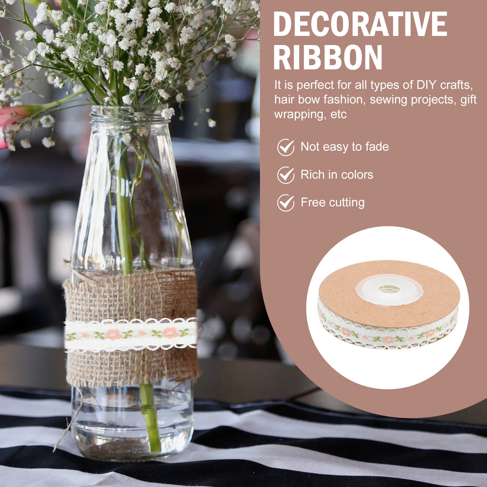 

Ethnic Embroidered Jacquard Decorative Ribbon Durable Fashionable for Holiday Present Wrapping Crafts and Party Supplies