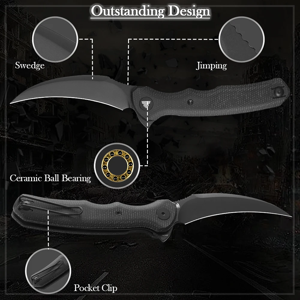 TRIVISA Lacerta-04B EDC Pocket Folding Knife 14C28N Blade Micarta Handle, Camping Hunting Fishing Outdoor High quality Tool - Image 4