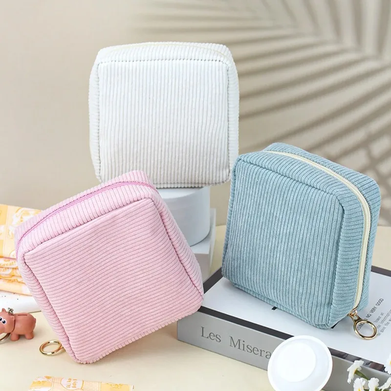 Make-up-Aufbewahrungstasche aus Cord im koreanischen Stil, tragbar, klein, mehrschichtig, Make-up-Tasche, Reise-Aufbewahrungstasche