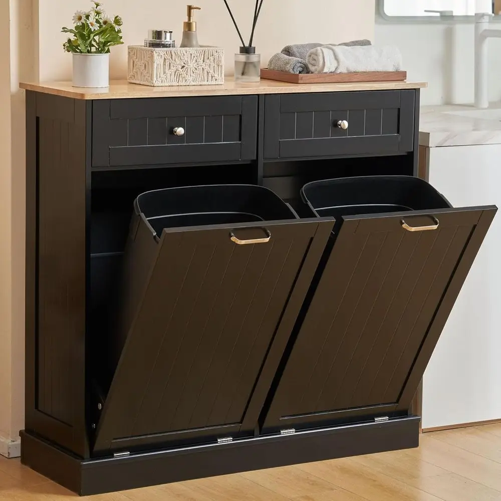 

Hidden Kitchen Trash Can Cabinet with 2x13 Gallon Recycling, Pet-Proof Drawers for Home Use