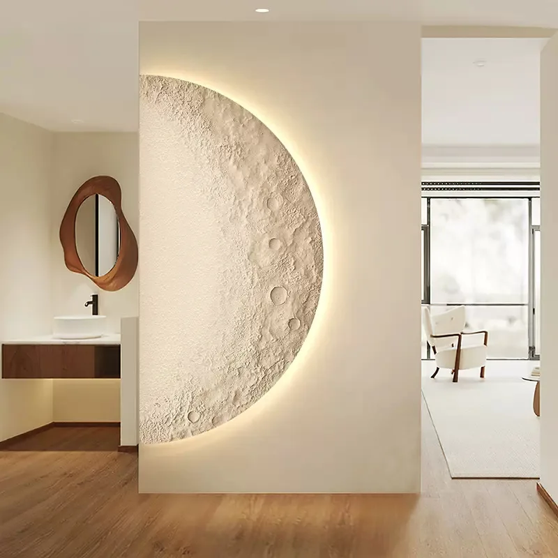 Decorative painting of moon entrance, abstract texture, led atmosphere lamp, mural, modern and simple,