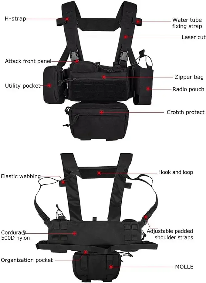 Actical Chest Mini Rig Glaith Magazine Poudres, Poignées réglables, Découpe laser amovible, Molle Modular Chest GlaDulGear