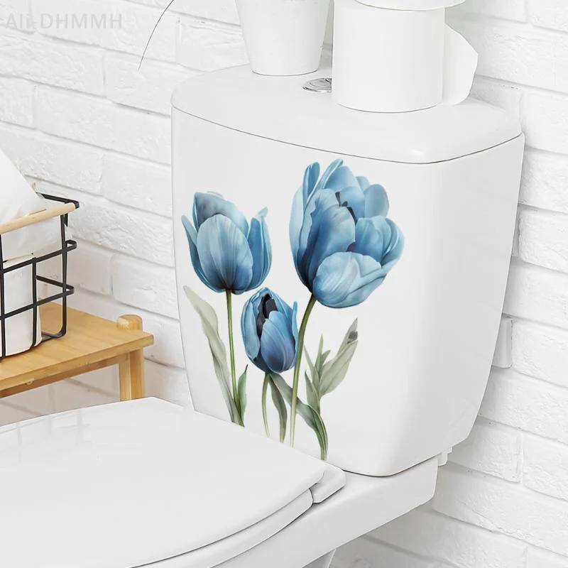ZLinKJ Toilet Seat Sticker Vibrant Sunflower Green Plant Pattern Waterproof Removable Self Adhesive Decal for Bathroom Decor