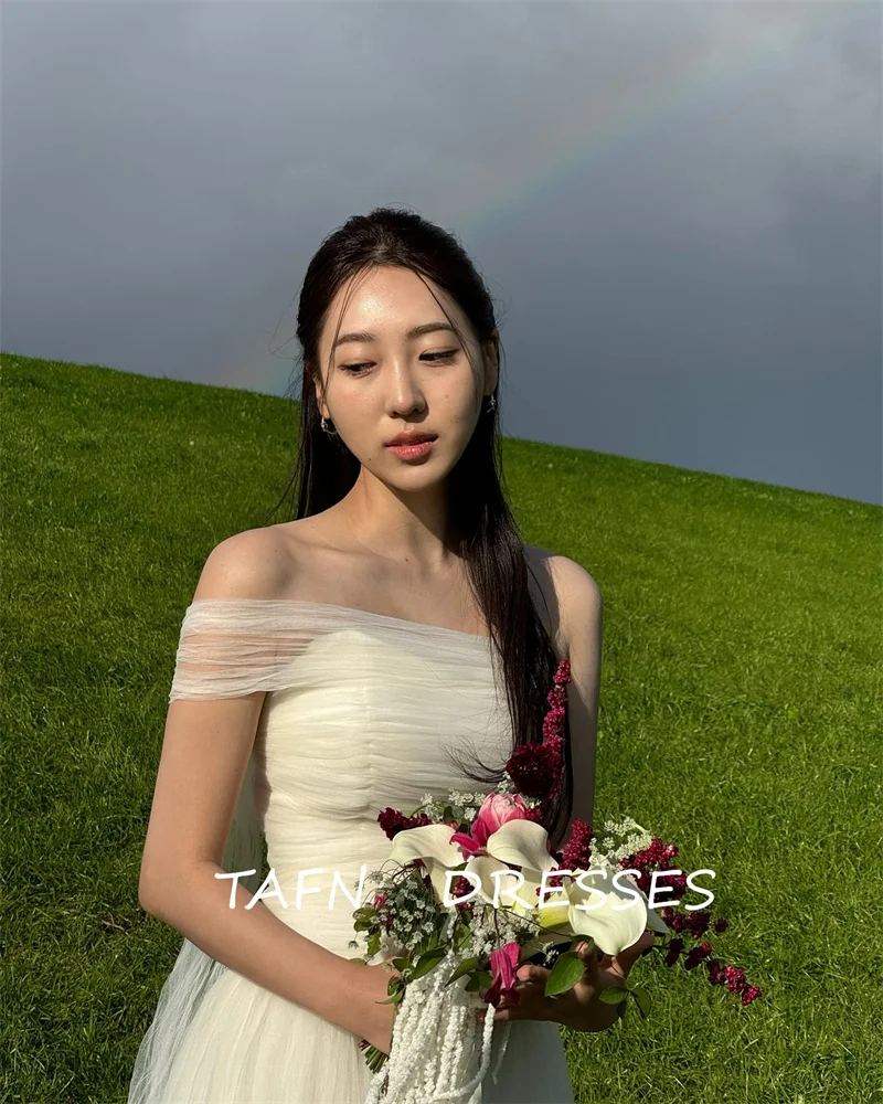 TAFN Simple Soft Tulle A Line Wedding Dresses Korea Photo shoot Bolero Floor Length Bridal Gowns Corset Back Country Customized