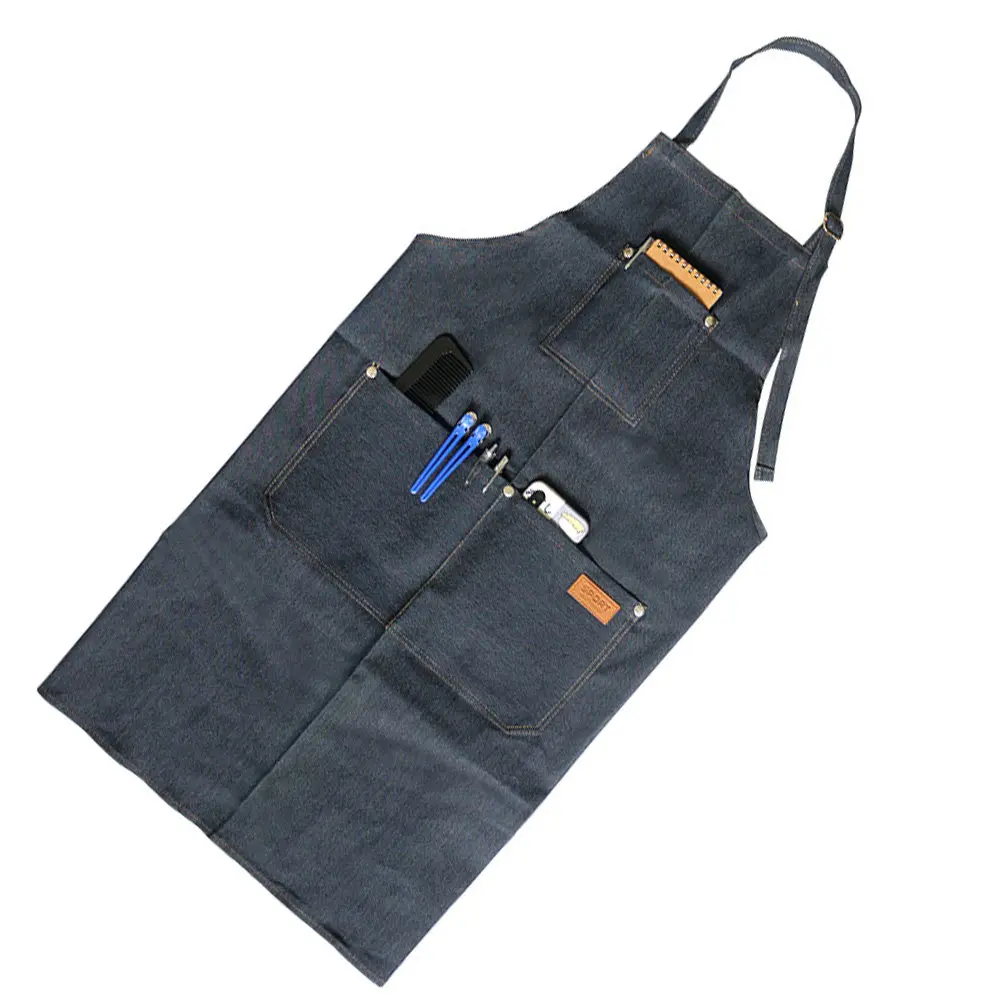 1Pcs Barber Apron Denim Unisex Sleeveless Halter Neck Work Apron with Pocket for Cooking Baking Salon Garden Cafe Restaurant
