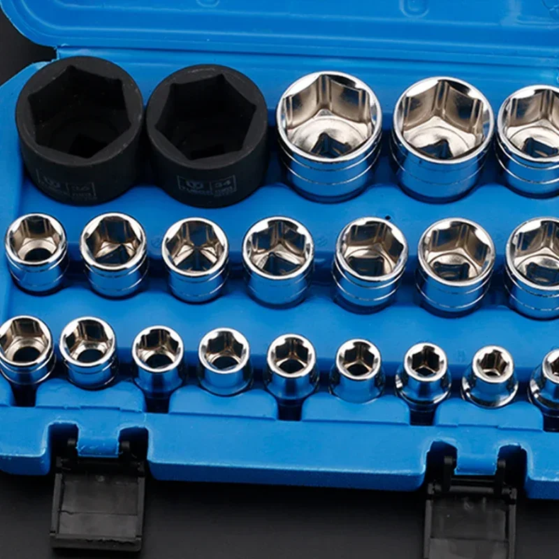 1PC 1/2 socket head set combination 12.5 square ratchet electric wrench mirror hexagonal set auto repair tool