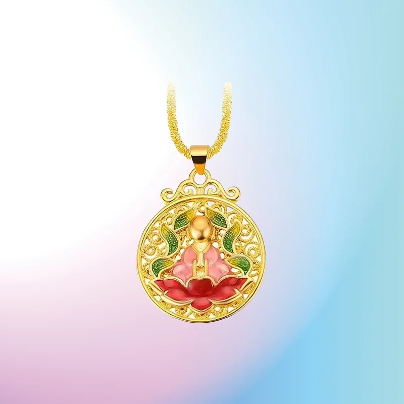

NEW 9999 real gold 24K yellow gold Antique enamel burnt blue non-phase Buddha pendant