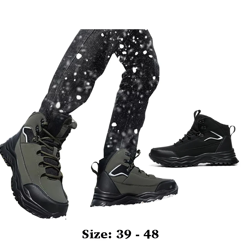 

Высококачественные кожаные зимние ботинки длиной до щиколотки для мужчин размер 47 48 новинка 2024 года зимняя уличная походная горная обувь черного и зеленого цветов