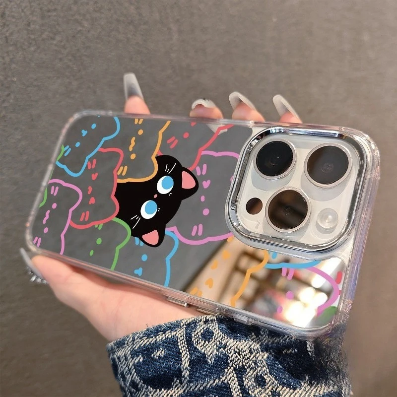Cute Dog Cat Mirror Phone Case For Samsung Galaxy A35 A34 A33 A25 A24 A23 M13 A73 A72 A71 A70S A55 A54 A53 A52S A51 A50S Cover