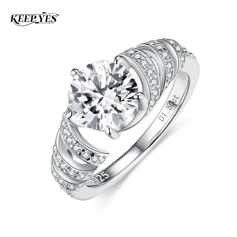 KEEP YES 1.5CT Luxury 7.5mm Moissanite Diamond Engagement Ring 925 Sterling Silver for Women Plated 18k White Gold with GRA