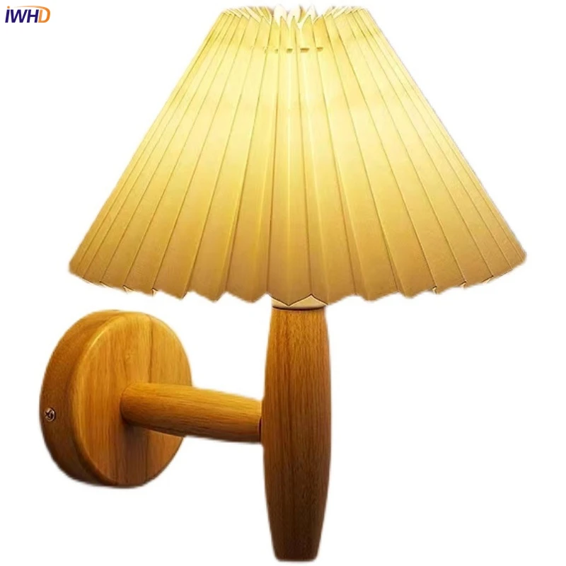 

IWHD Japan Style Wooden Wall Light Paper Umbrella LED Wall Lamp Bedside Sconces Fixtures For Home Decorations Lampara 90V-260V