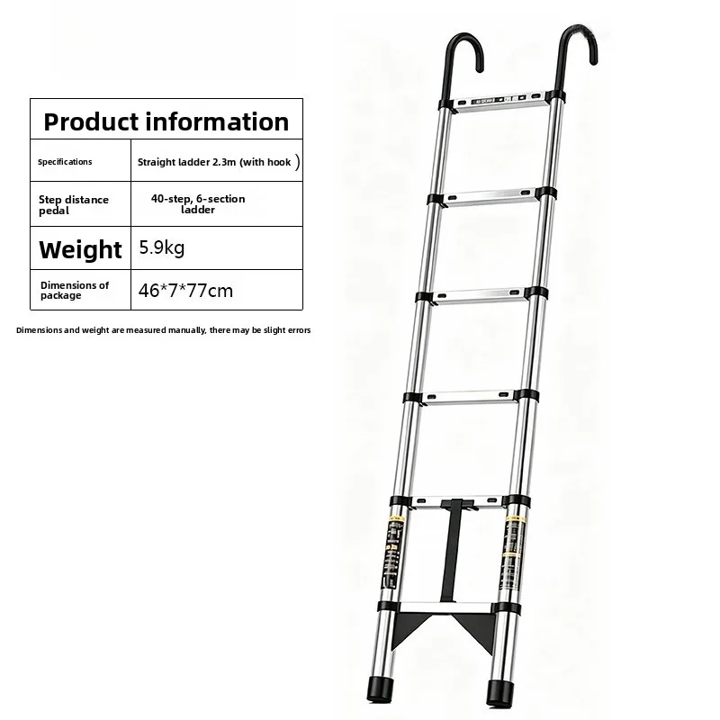Stainless Steel Telescoping Ladder Heavy Duty Extension Ladder Hooks Attic Portable Folding Folding Household Ladder 5 Step