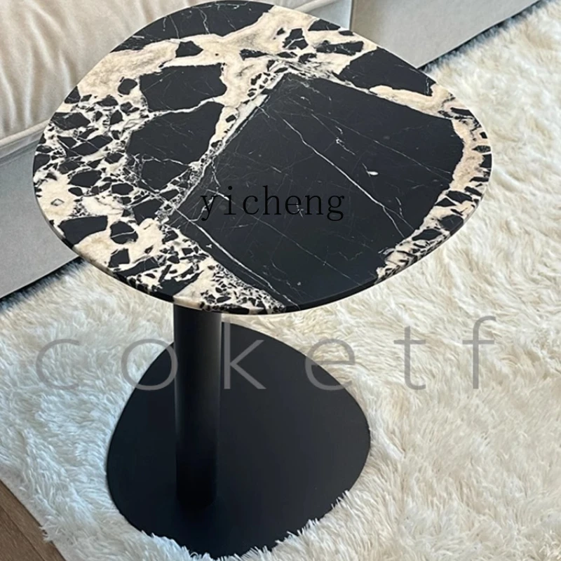 

ZZ natural marble living room luxury stone edge table black sofa side table small coffee table