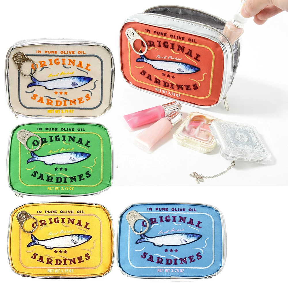 Canned Sardines Women Travel Cosmetic Bag Cute Toiletry Bag Creative Portable Fashion Zipper Multi-function for Weekend Vacation