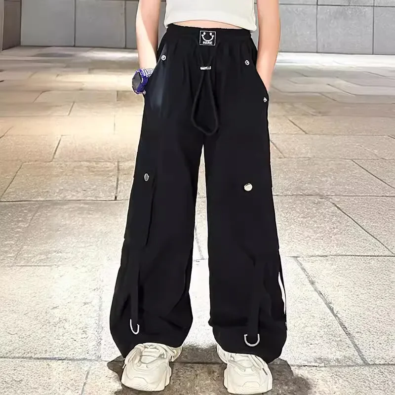 Stylish Loose-fit Women's Cargo Pants For Kids Summer 2024 New Arrival Hip Hop Street Dance Trousers Bell Bottoms For Children