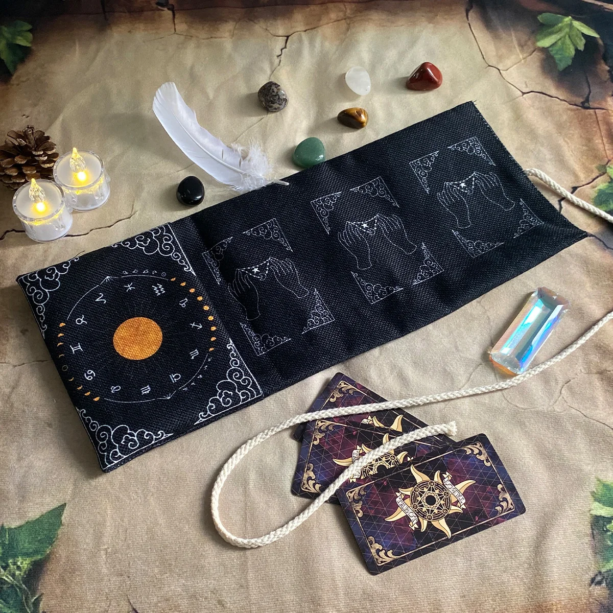 Kreative Aufbewahrungstasche mit Mondphase, geheimnisvoller Sternenhimmel, Tarot-Karten-Aufbewahrungstasche, Aufbewahrung von Tarot-Enthusiasten und Sinn für Zeremonie