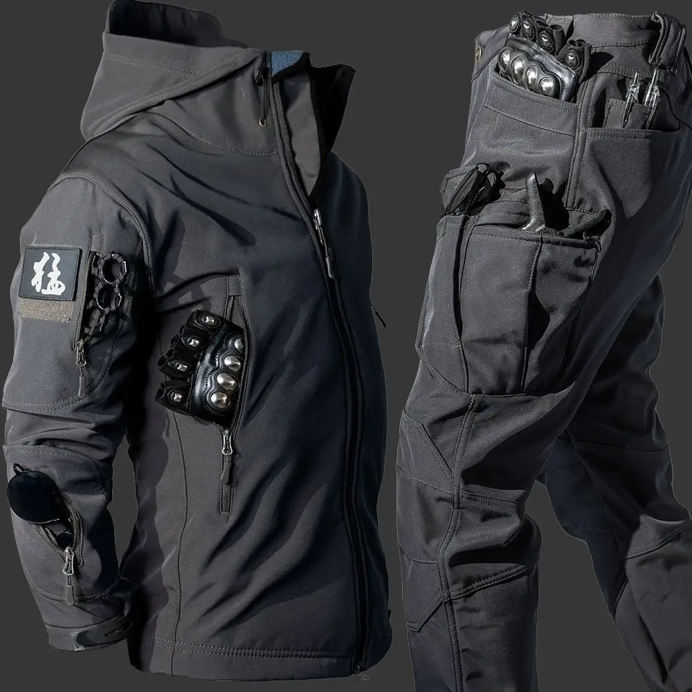 Kurtka męska 6XL 2025 z miękkiej skórki rekina, outdoorowa, zimowa, taktyczna, wodoodporna, ciepła, z podszewką z polaru, taktyczny komplet zimowy.