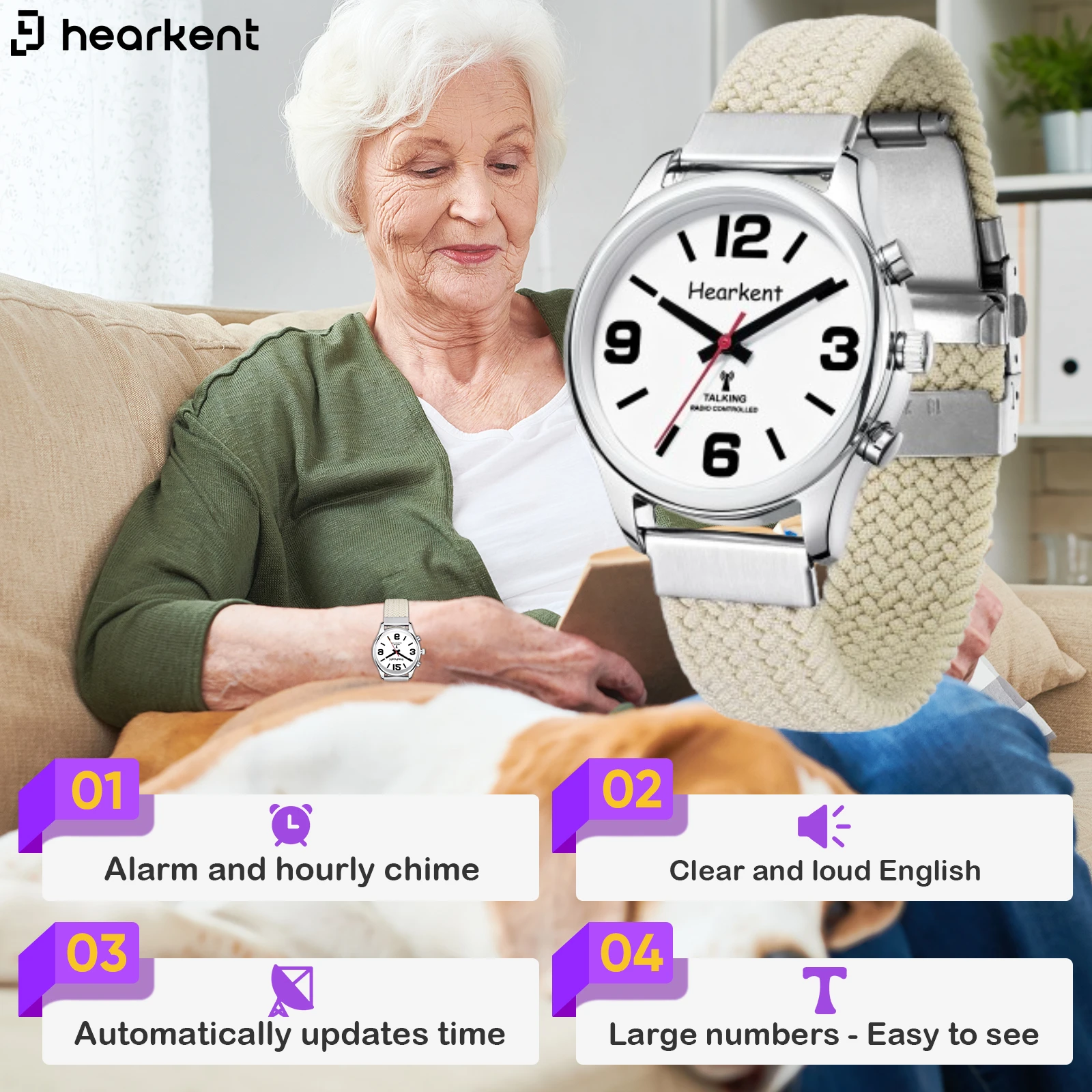 Hearkent Analog Talking Watch for Visually Impaired Large Numbers  Loud and clear Sound Alarm Watch for Women Elderly Blind Gift