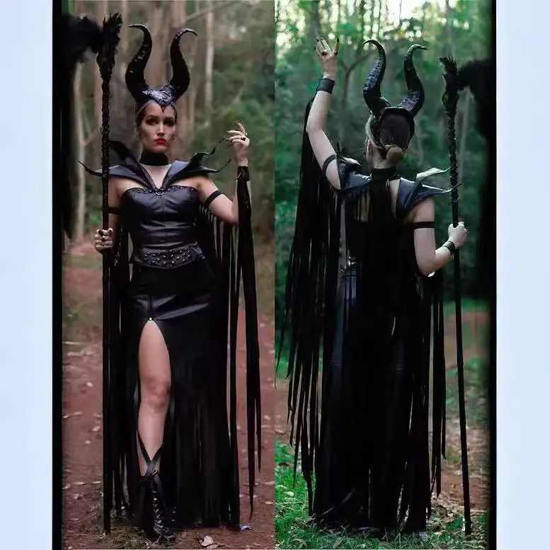 

Хэллоуин Новый Sle Cos Sp Beau Ведьма Дьявол Длинная юбка с кисточками Рог Дьявол Сценический костюм Женская мода
