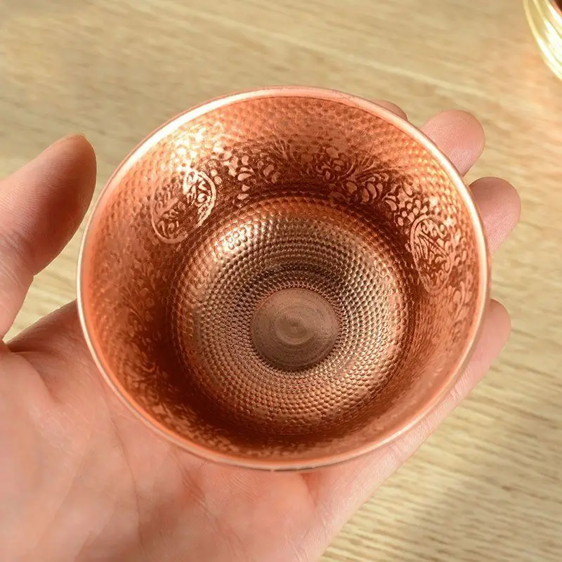 Solid  Copper Bowl  Cup Hand Craft DIY Display Buddhism Flower Carved Hammer