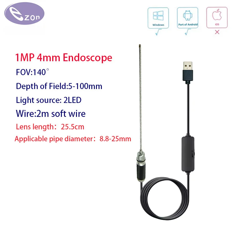 1MP 4mm Side-View Industrial Endoscope, IP67, Suitable for Industrial Pipe Wall Inspection, USB Industrial Endoscope Camera.