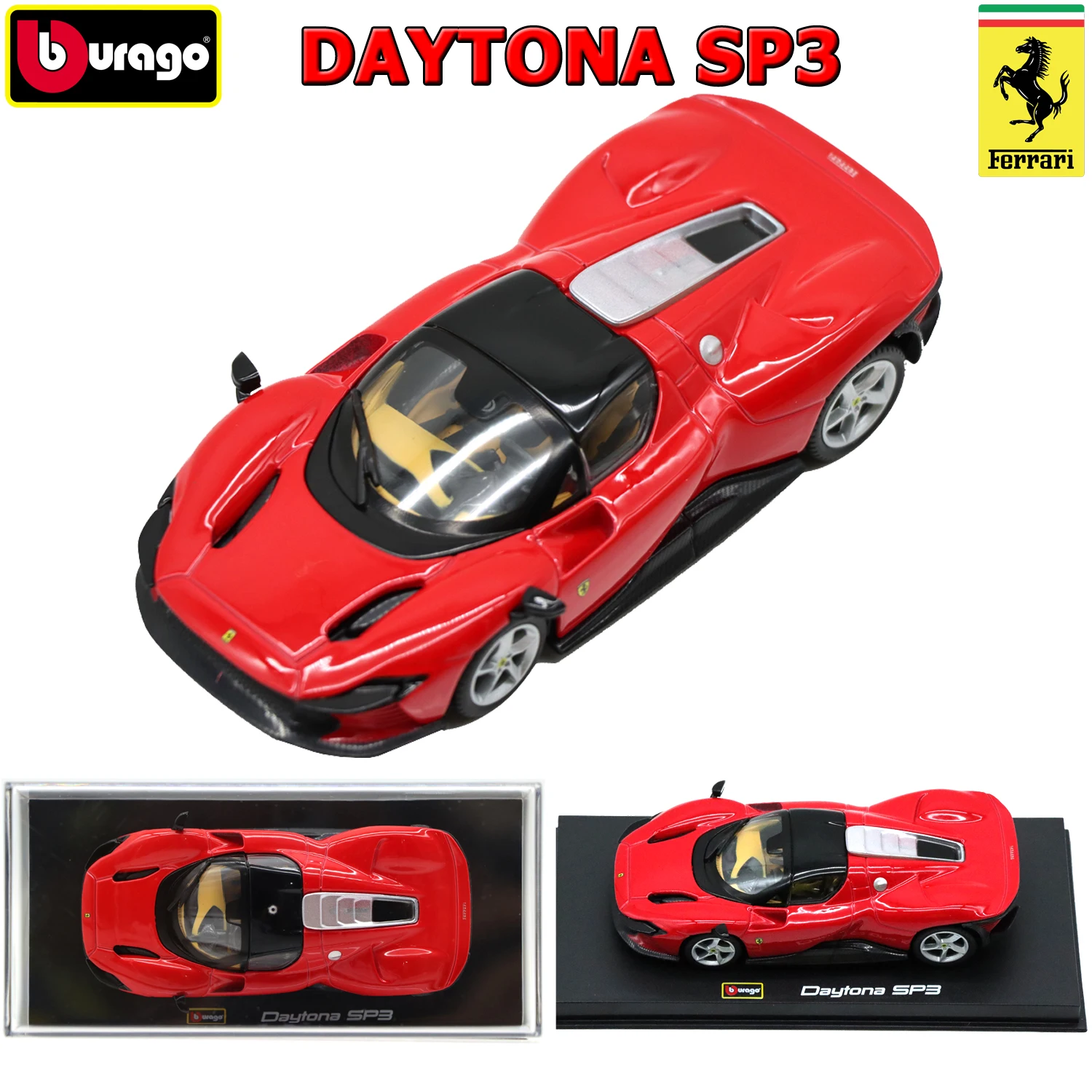 1/43 Bburago Ferrari Daytona SP3 Cars Model Alloy Diecast Model Car Display Box Base Collection Gifts Toys For Adults