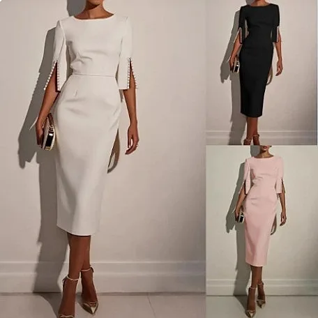 Spring Summer Solid Beaded Bodycon Dress Dresses Elegant Office Workwear Jumpsuit Playsuit
