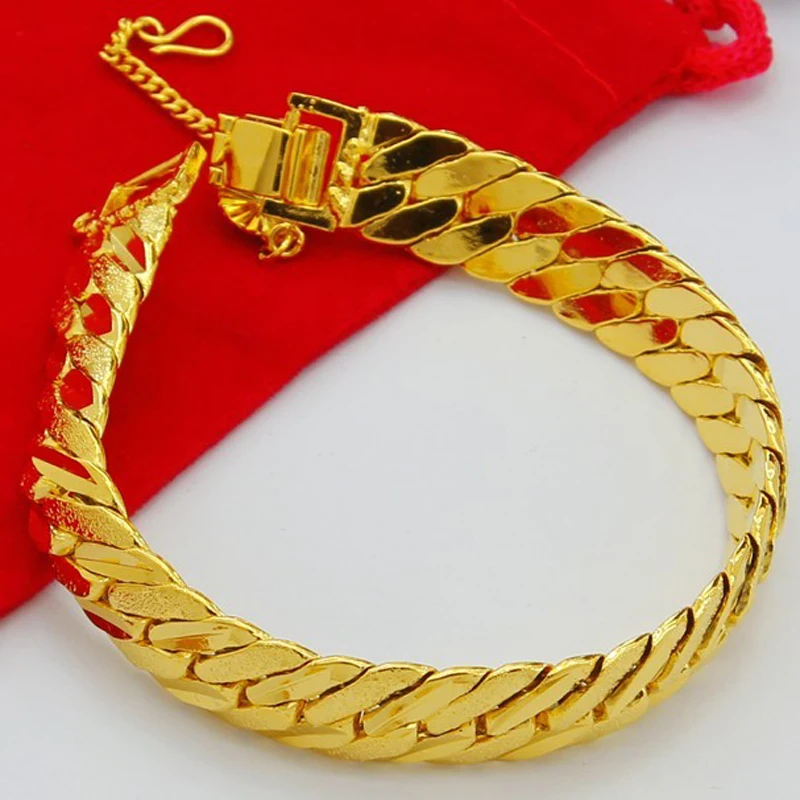 Wholesale 24k Gold Gp 12mm Width Men\'S Bracelet / Bangle 19.5cm,Fashion Pure Gold Color Men Jewelry Bracelet Lower Price