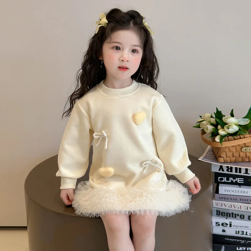 

2025 Baby Girls Autumn Winter Mesh Tutu Dress Velvet Warm Fashion Kids Birthday Princess Dresses Children Clothes Vestidos