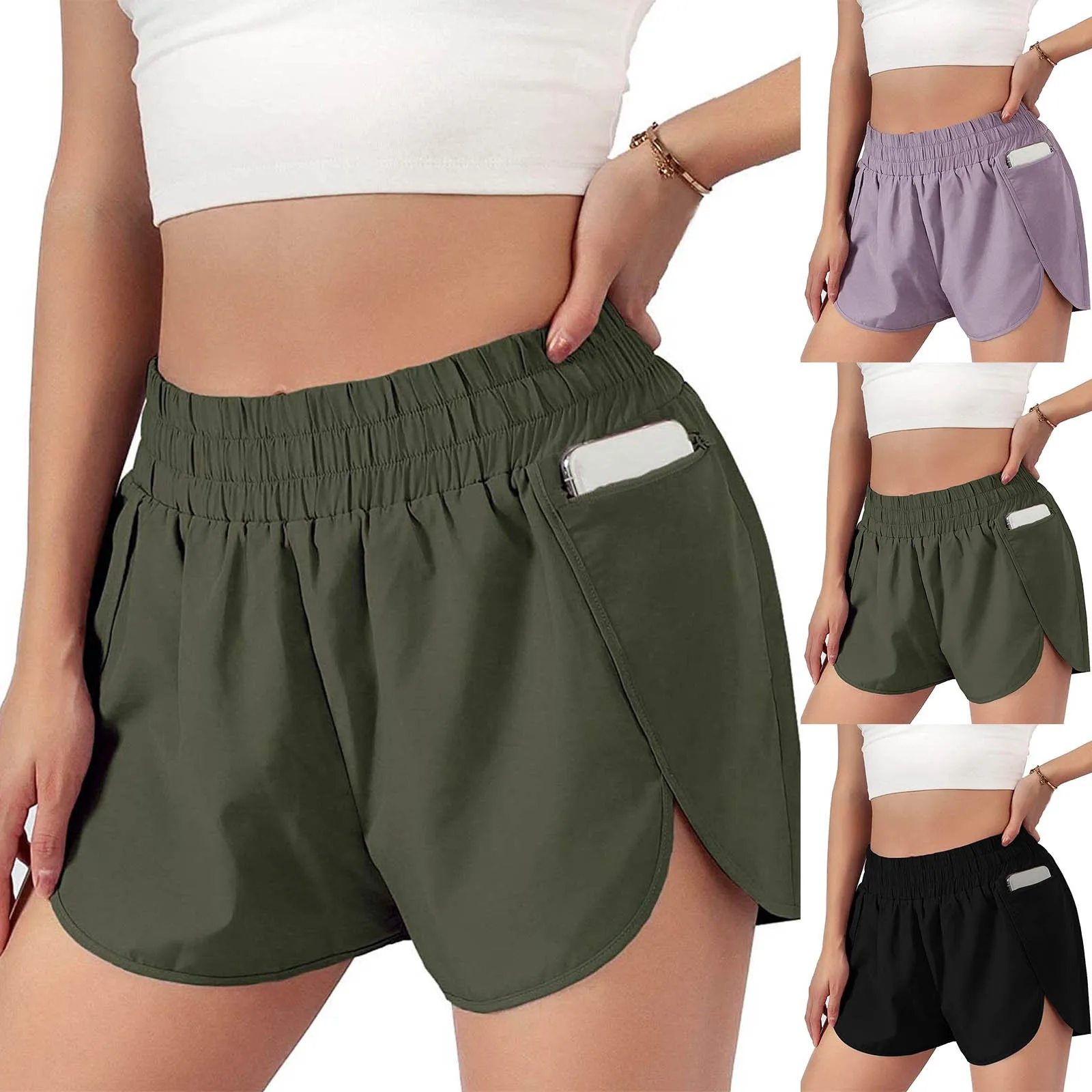 1pcs Women\'s Athletic Workout Shorts Elastic Waist Running Pockets Shorts For Women Sports Fashion