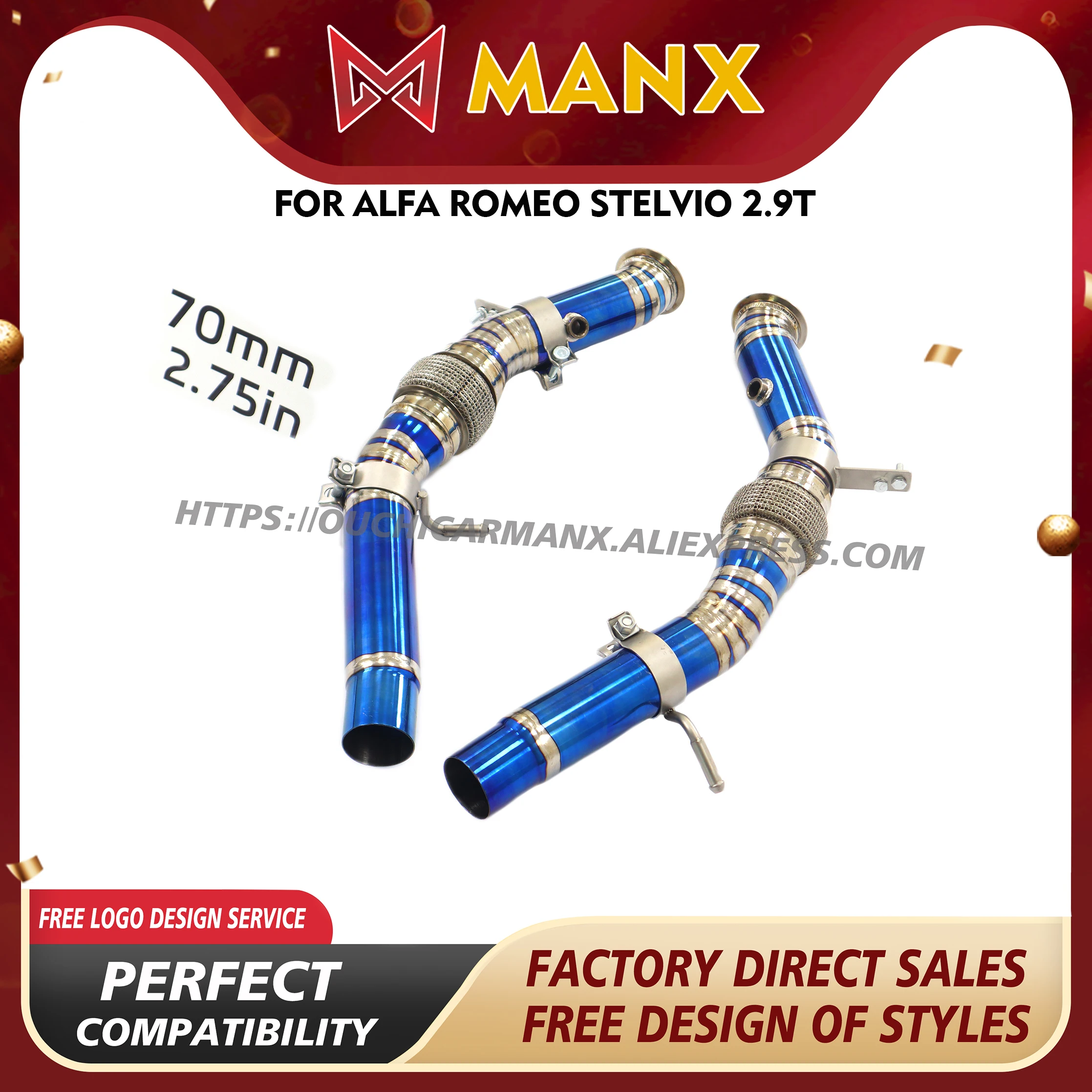 

MANX Downpipe for Alfa Romeo Stelvio 2.9T Euro VI Ti Exhaust system Long service life Lightweight