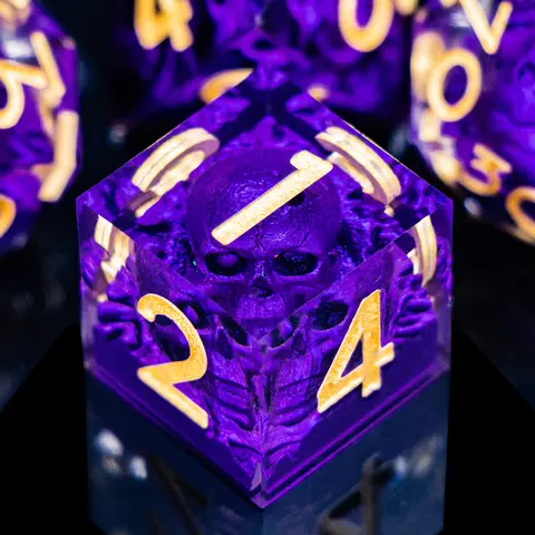 Purple Skull Head DND Sharp Edge Resin Dice Set D and D Dungeon and Dragon Pathfinder D20 Polyhedral Role Playing Game D&D Dice