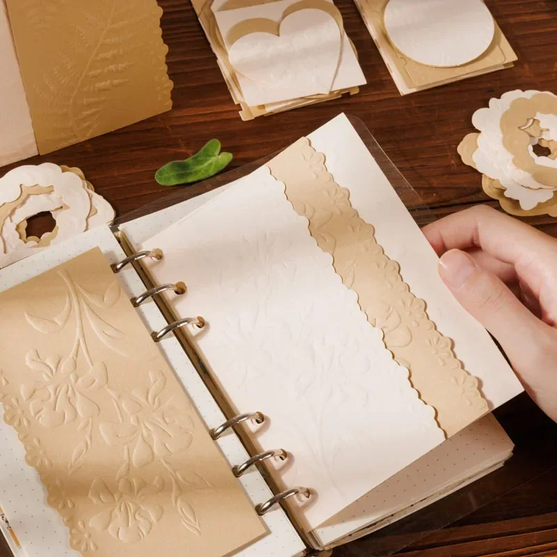 Floating World Flower Relief Base Notebooks, Pacote de Material, Decoração de Notebook, Escrita, Scrapbook, 155*140mm, 40 Folhas