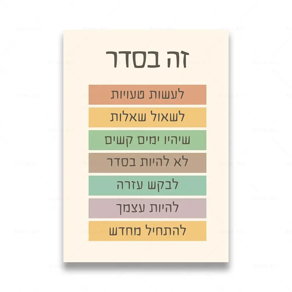 Hebrew Letters Alphabet Jewish Number Day Time Wall Art Canvas Painting Boho Posters And Prints Wall Pictures Kids Room Decor