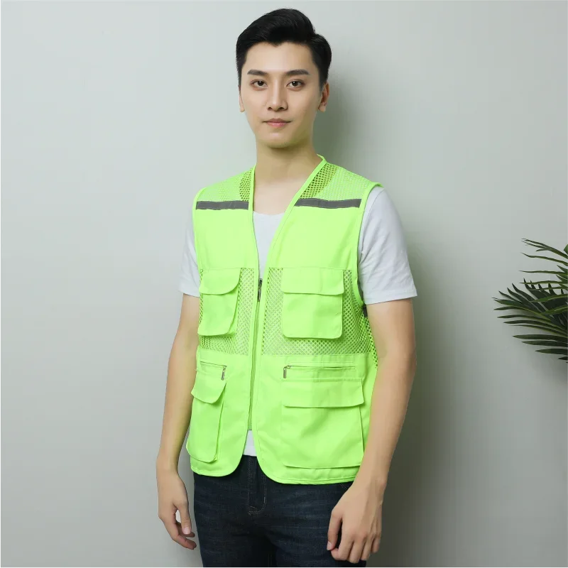 Reflective and Breathable Mesh Vest  Photographer\'s  Multi Pocket Work Clothes Promotional Group Clothing for Activities