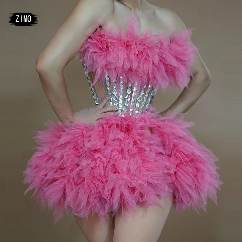 Ensemble haut et jupe en cristal rose violet, robe de danse en dentelle, fête d'anniversaire, club, performance DS, drag queen, mode personnalisée, deux ensembles